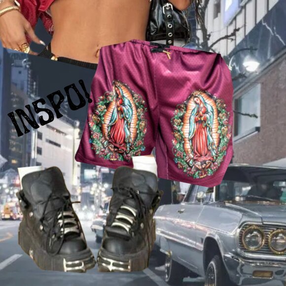 Guadalupe Burgundy Baggy Boyfriend Shorts - Picture 2 of 2